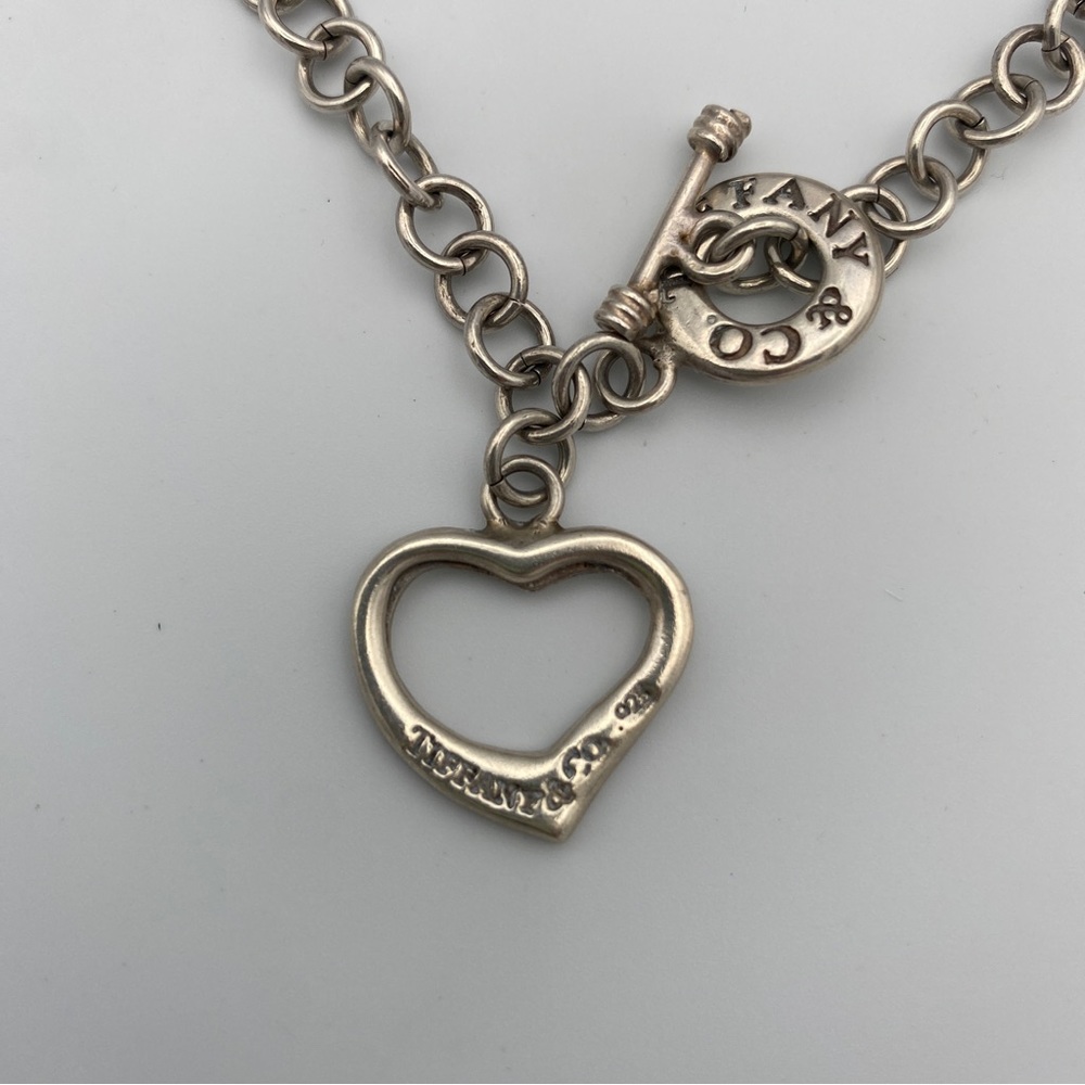 Authentic Tiffany & Co. Sterling Silver Open Heart Necklace Large Linked Chain